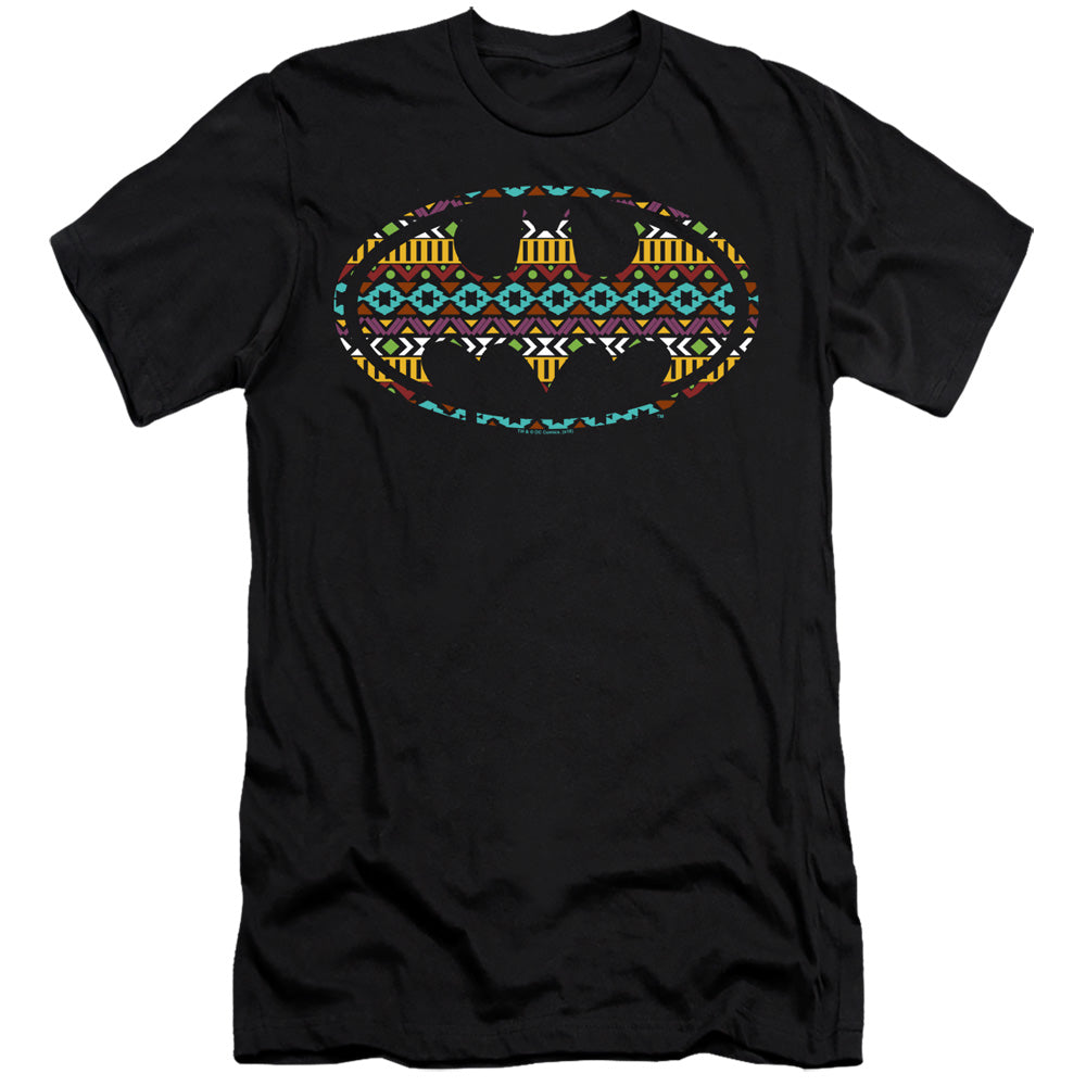 AN OFFCIALLY LICENSED BATMAN AZTEC FILL MEN'S PREMIUM SLIM FIT T-SHIRT BLACK