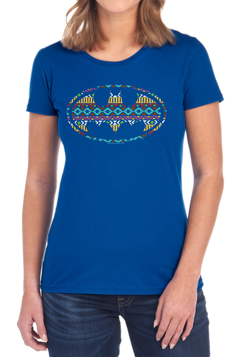 AN OFFCIALLY LICENSED BATMAN AZTEC FILL WOMEN'S REGULAR FIT T-SHIRT BLACK