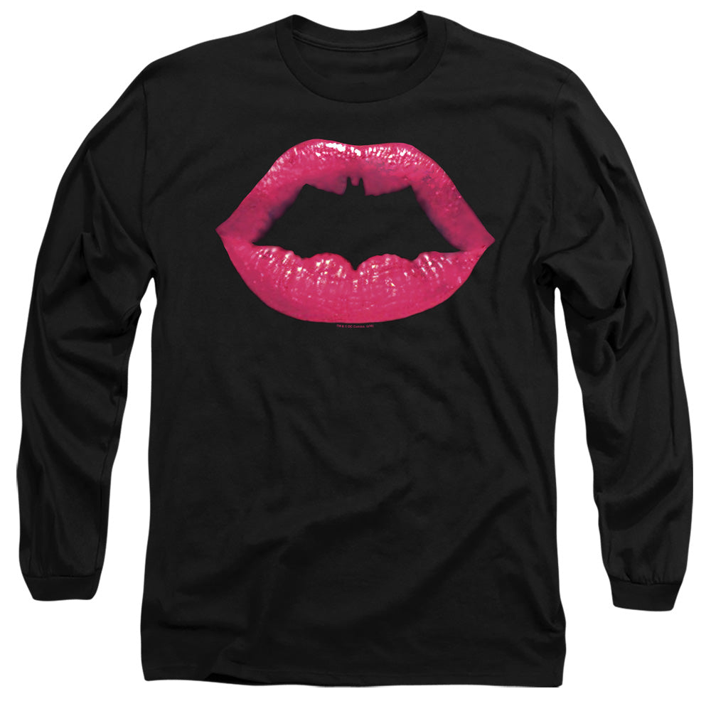 AN OFFCIALLY LICENSED BATMAN BAT KISS MEN'S LONG SLEEVE T-SHIRT BLACK