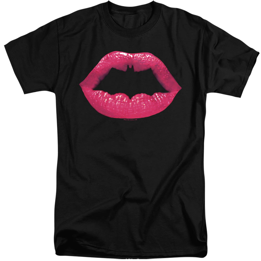 AN OFFCIALLY LICENSED BATMAN BAT KISS MEN'S TALL FIT T-SHIRT BLACK