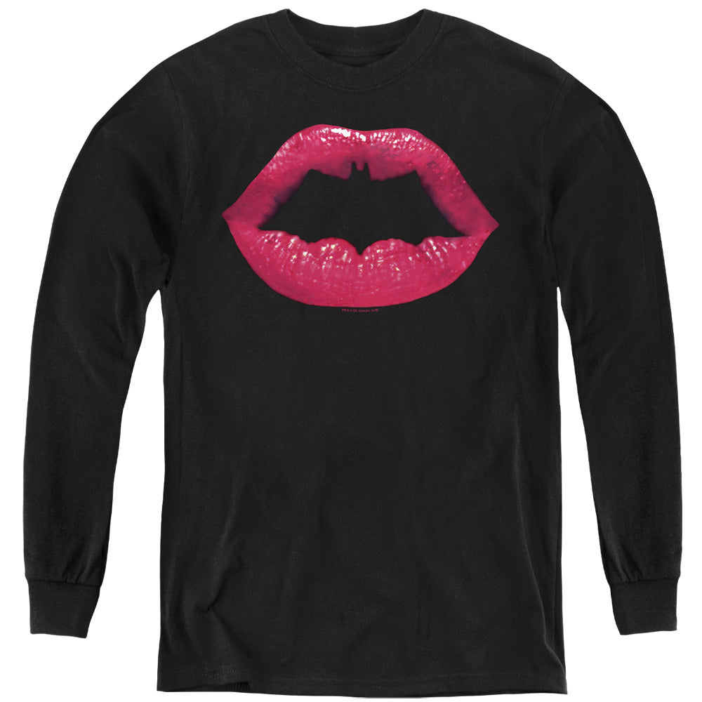 AN OFFCIALLY LICENSED BATMAN BAT KISS YOUTH LONG SLEEVE T-SHIRT BLACK