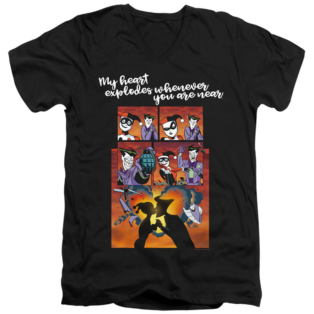 AN OFFCIALLY LICENSED BATMAN EXPLODE MEN'S V-NECK T-SHIRT BLACK
