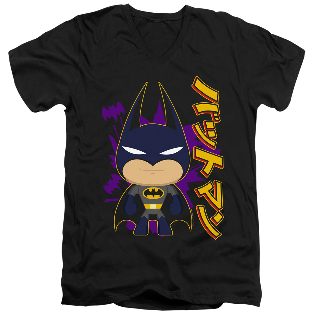 AN OFFCIALLY LICENSED BATMAN CUTE KANJI MEN'S V-NECK T-SHIRT BLACK