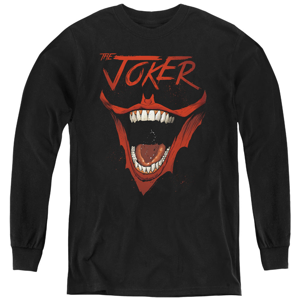 AN OFFCIALLY LICENSED BATMAN JOKER BAT LAUGH YOUTH LONG SLEEVE T-SHIRT BLACK
