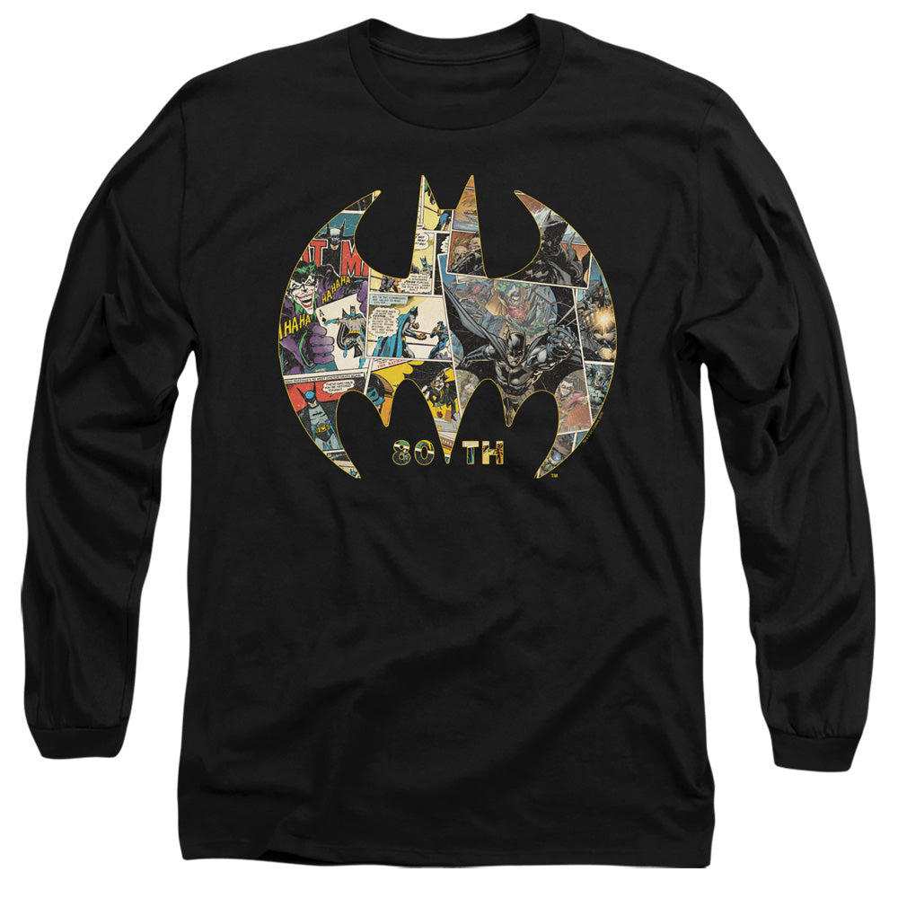 AN OFFCIALLY LICENSED BATMAN 80TH SHIELD MEN'S LONG SLEEVE T-SHIRT BLACK