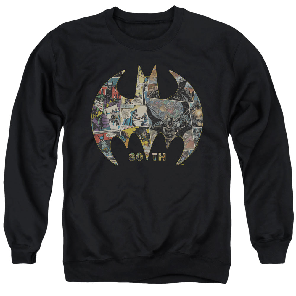 AN OFFCIALLY LICENSED BATMAN 80TH SHIELD ADULT UNISEX CREWNECK SWEATSHIRT BLACK