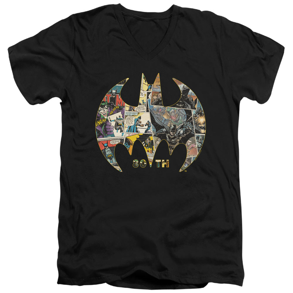 AN OFFCIALLY LICENSED BATMAN 80TH SHIELD MEN'S V-NECK T-SHIRT BLACK