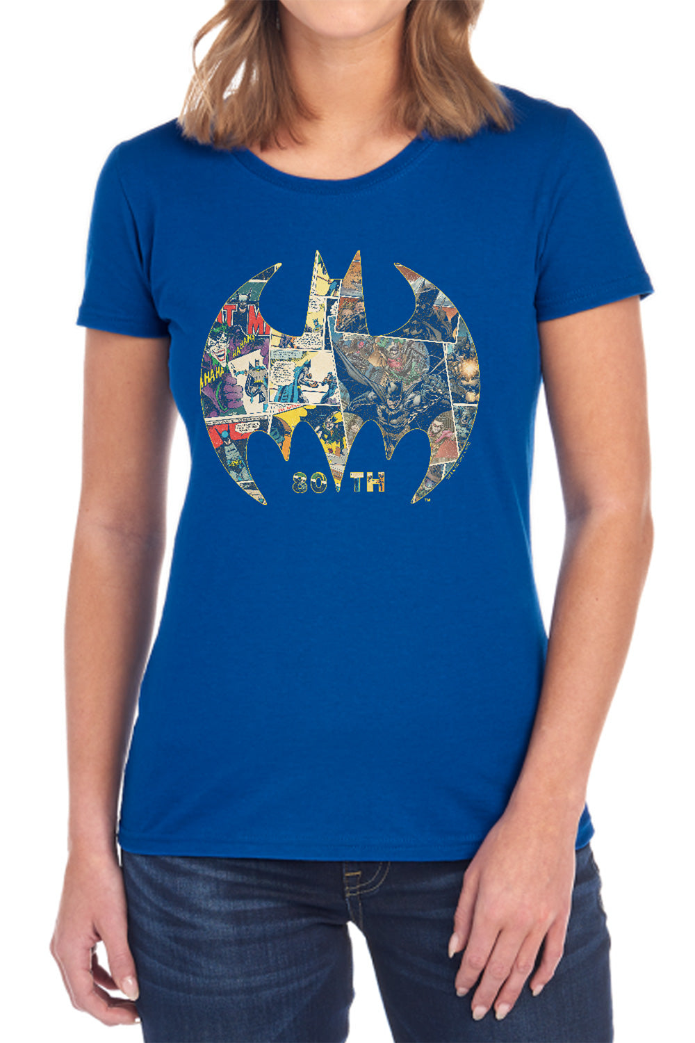 AN OFFCIALLY LICENSED BATMAN 80TH SHIELD WOMEN'S REGULAR FIT T-SHIRT BLACK