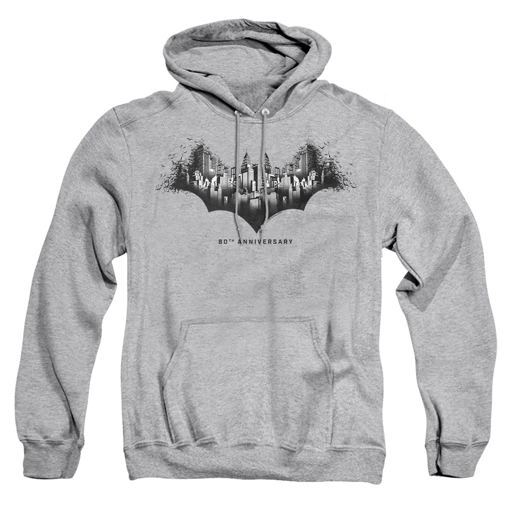 AN OFFCIALLY LICENSED BATMAN GOTHAM SHIELD ADULT UNISEX PULLOVER HOODIE ATHLETIC HEATHER