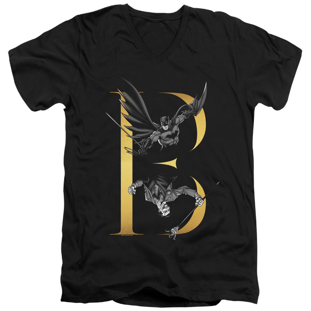 AN OFFCIALLY LICENSED BATMAN B MEN'S V-NECK T-SHIRT BLACK