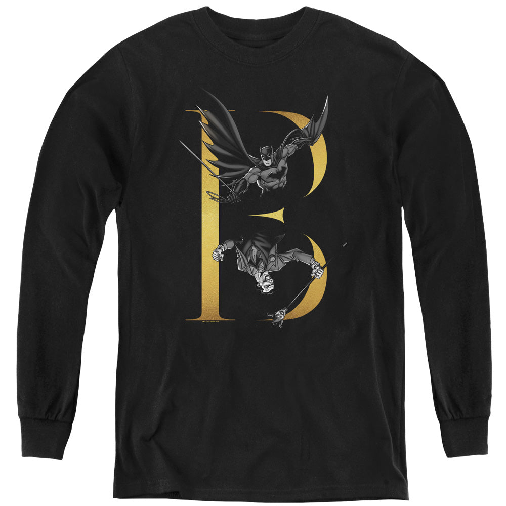 AN OFFCIALLY LICENSED BATMAN B YOUTH LONG SLEEVE T-SHIRT BLACK