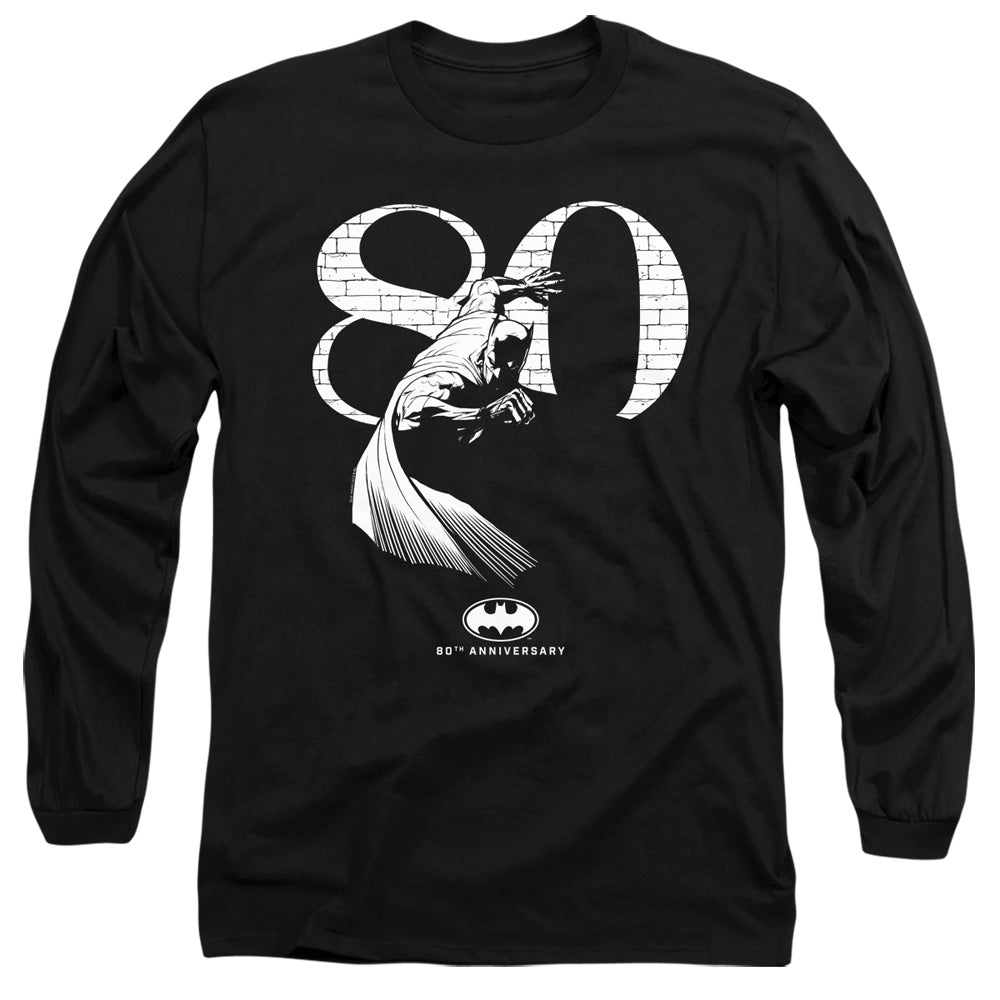 AN OFFCIALLY LICENSED BATMAN 80 WALL MEN'S LONG SLEEVE T-SHIRT BLACK