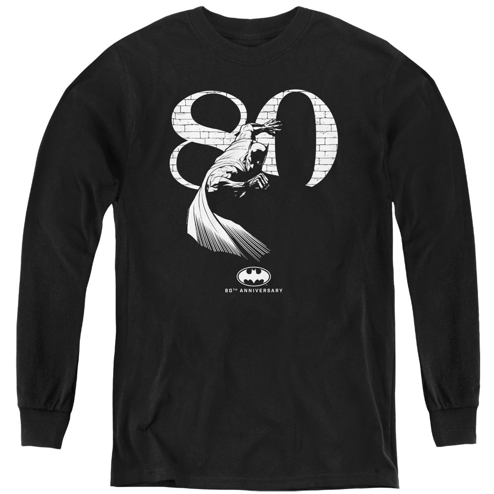 AN OFFCIALLY LICENSED BATMAN 80 WALL YOUTH LONG SLEEVE T-SHIRT BLACK