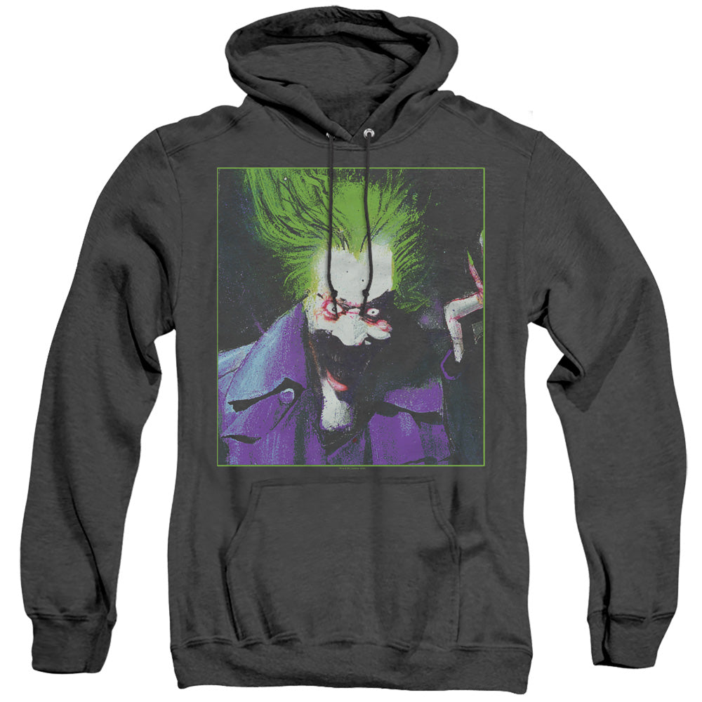 AN OFFCIALLY LICENSED BATMAN ARKHAM ASYLUM JOKER ADULT UNISEX HEATHER PULLOVER HOODIE BLACK