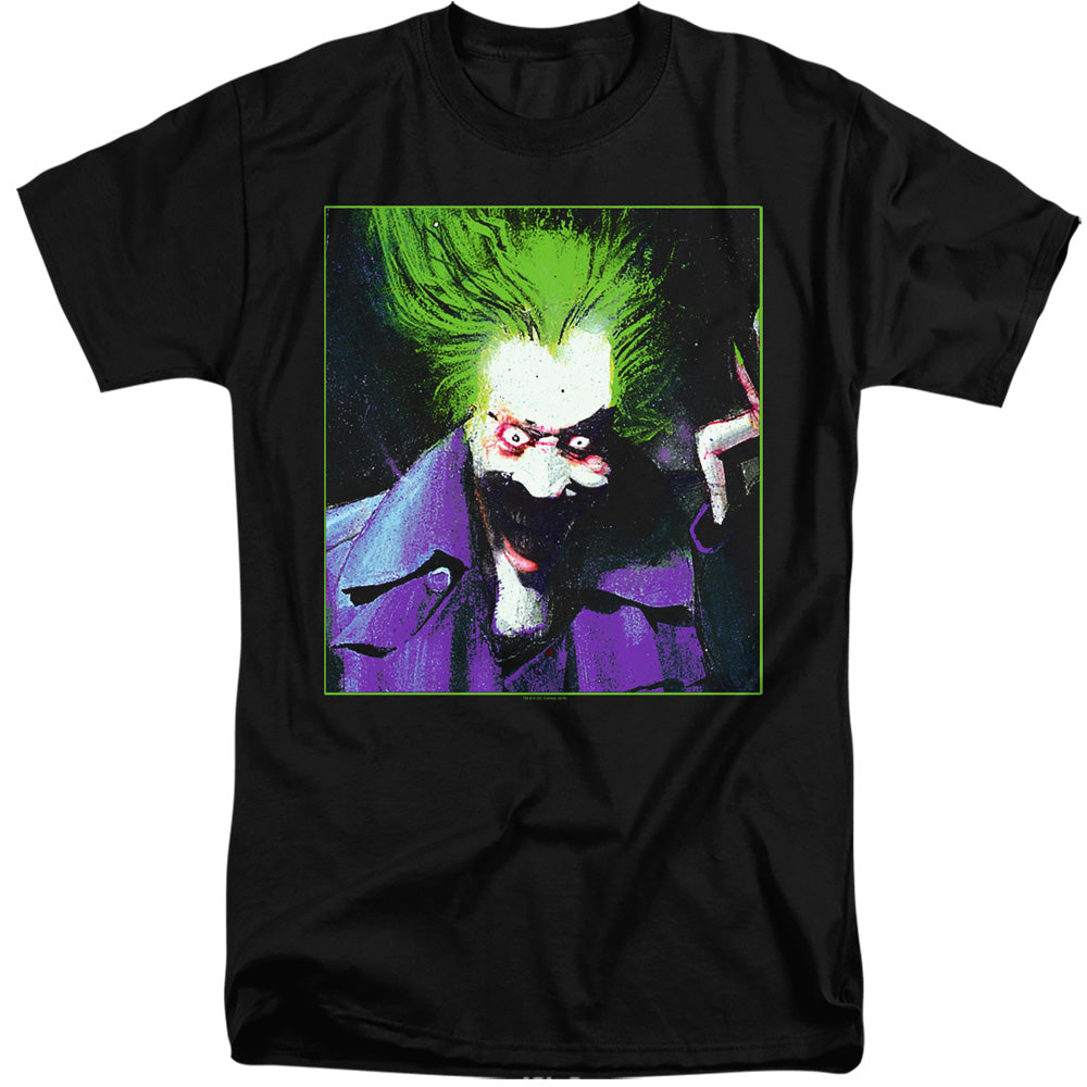 AN OFFCIALLY LICENSED BATMAN ARKHAM ASYLUM JOKER MEN'S TALL FIT T-SHIRT BLACK