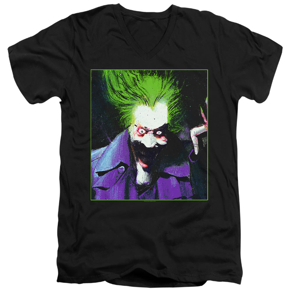 AN OFFCIALLY LICENSED BATMAN ARKHAM ASYLUM JOKER MEN'S V-NECK T-SHIRT BLACK