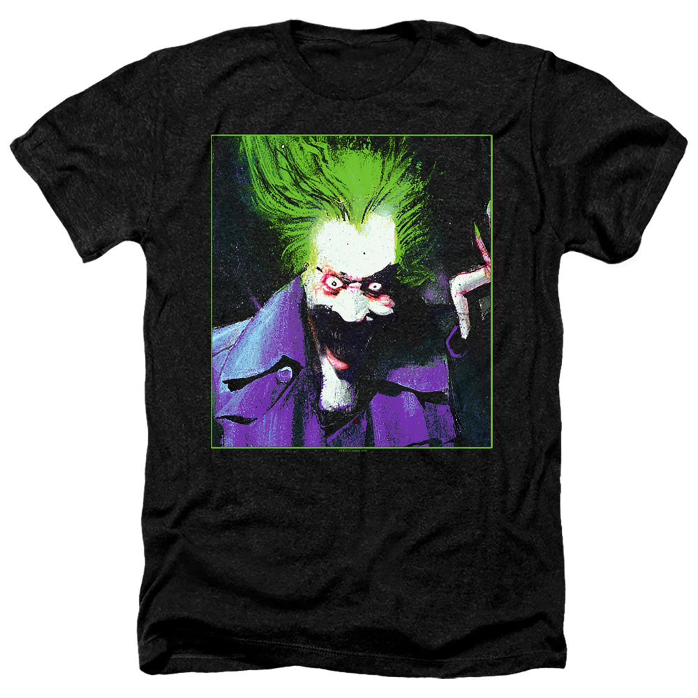 AN OFFCIALLY LICENSED BATMAN ARKHAM ASYLUM JOKER MEN'S HEATHER T-SHIRT CHARCOAL