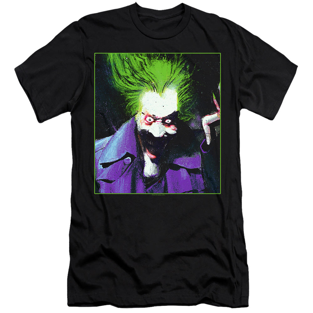 AN OFFCIALLY LICENSED BATMAN ARKHAM ASYLUM JOKER MEN'S PREMIUM SLIM FIT T-SHIRT BLACK