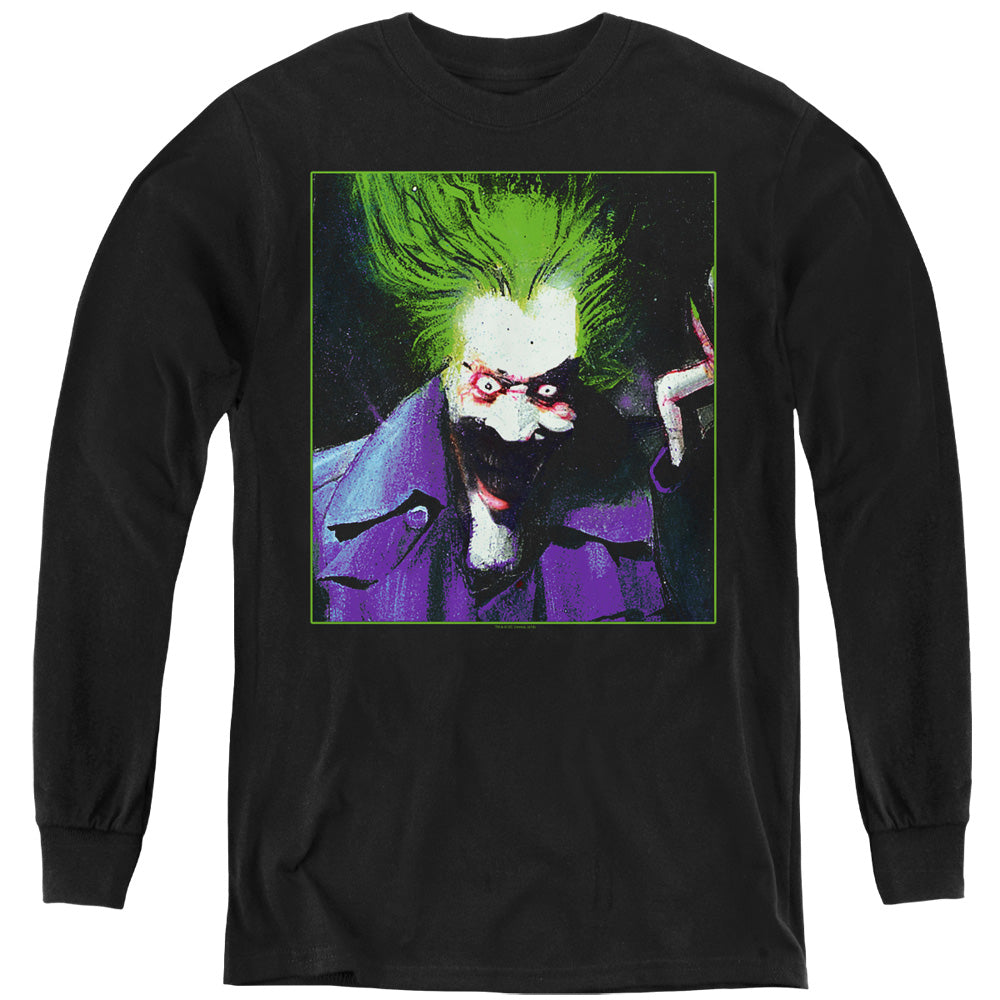 AN OFFCIALLY LICENSED BATMAN ARKHAM ASYLUM JOKER YOUTH LONG SLEEVE T-SHIRT BLACK