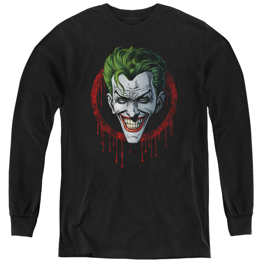 AN OFFCIALLY LICENSED BATMAN JOKER DRIP YOUTH LONG SLEEVE T-SHIRT BLACK