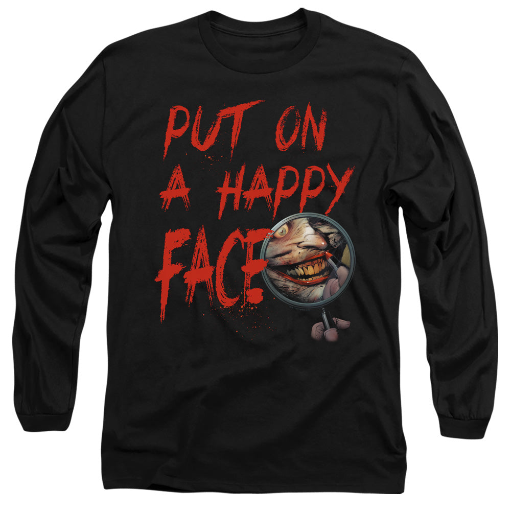 AN OFFCIALLY LICENSED BATMAN HAPPY FACE MEN'S LONG SLEEVE T-SHIRT BLACK