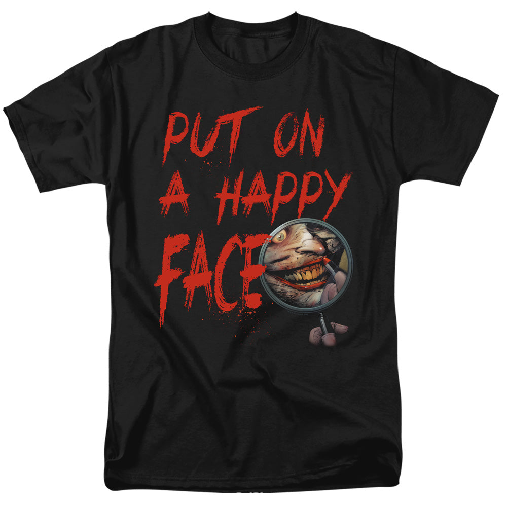 AN OFFCIALLY LICENSED BATMAN HAPPY FACE MEN'S REGULAR FIT T-SHIRT BLACK