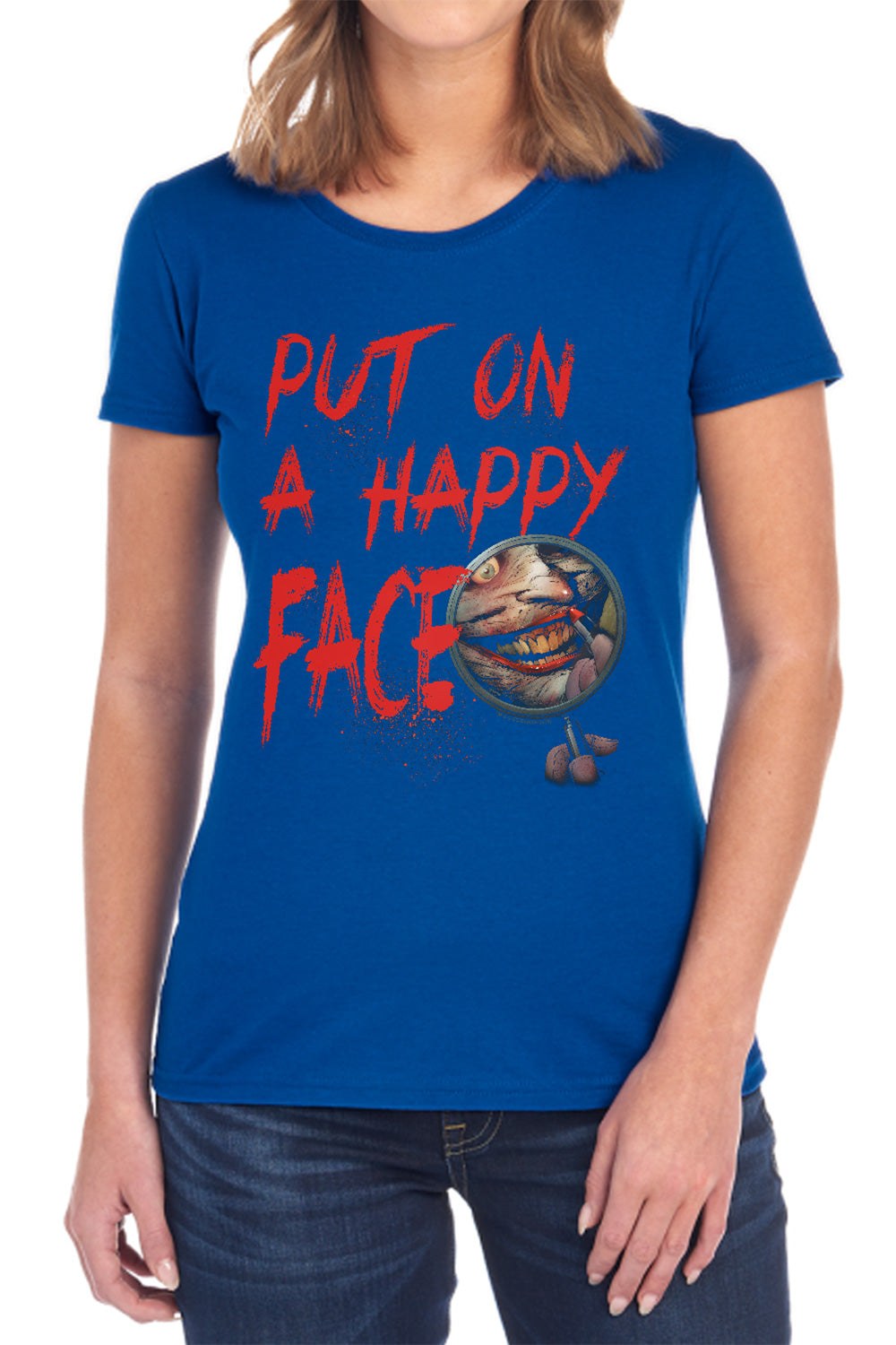 AN OFFCIALLY LICENSED BATMAN HAPPY FACE WOMEN'S REGULAR FIT T-SHIRT BLACK