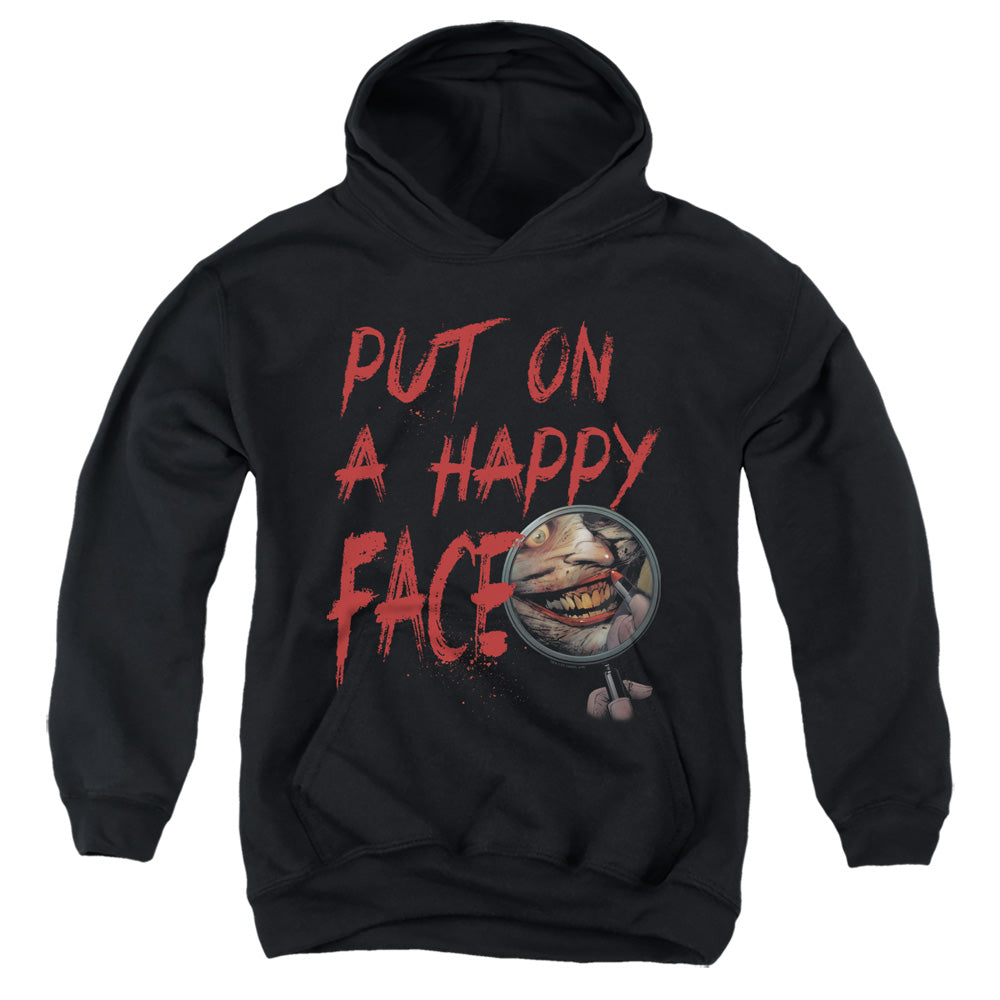 AN OFFCIALLY LICENSED BATMAN HAPPY FACE YOUTH HOODIE BLACK