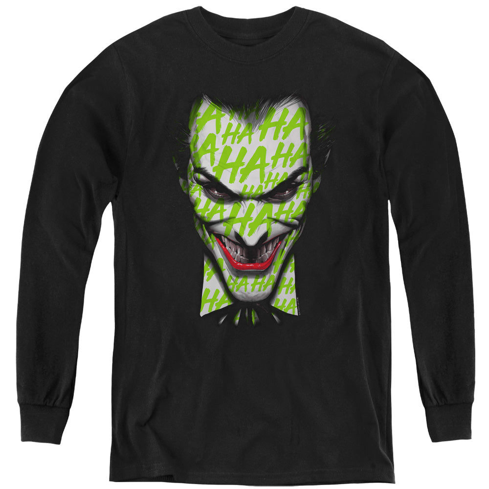 AN OFFCIALLY LICENSED BATMAN HA HA SMILE YOUTH LONG SLEEVE T-SHIRT BLACK