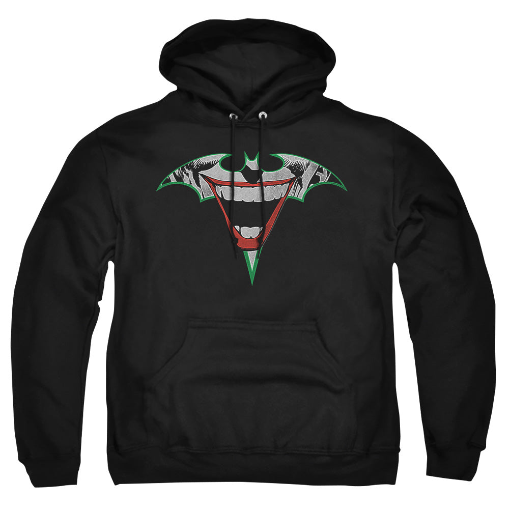 AN OFFCIALLY LICENSED BATMAN JOKER BAT LOGO ADULT UNISEX PULLOVER HOODIE BLACK