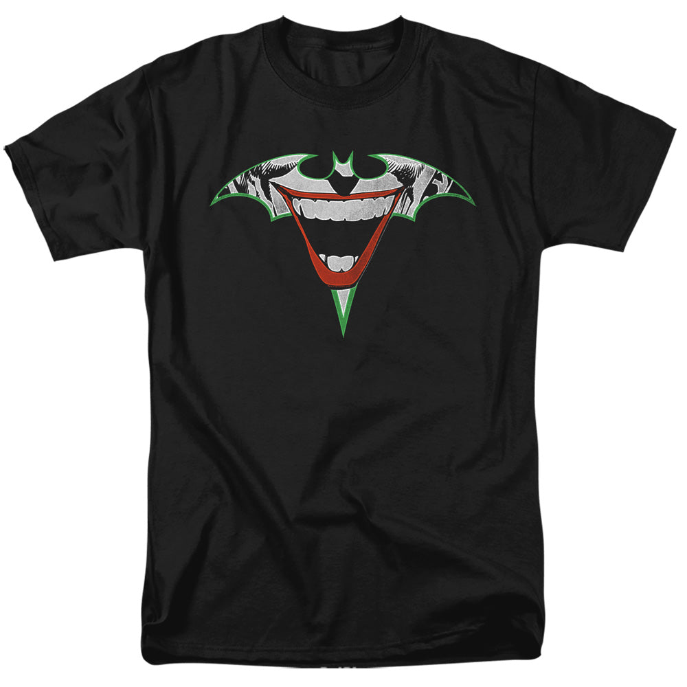 AN OFFCIALLY LICENSED BATMAN JOKER BAT LOGO MEN'S REGULAR FIT T-SHIRT BLACK