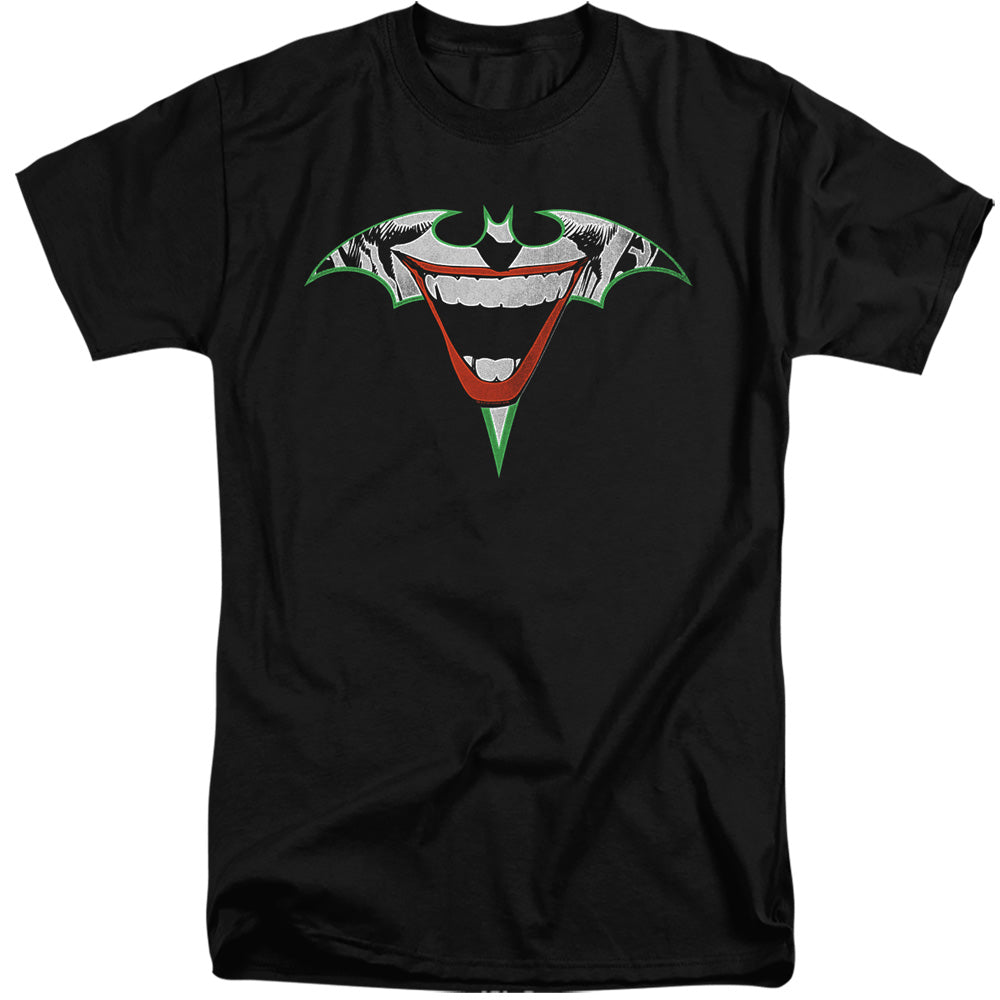 AN OFFCIALLY LICENSED BATMAN JOKER BAT LOGO MEN'S TALL FIT T-SHIRT BLACK