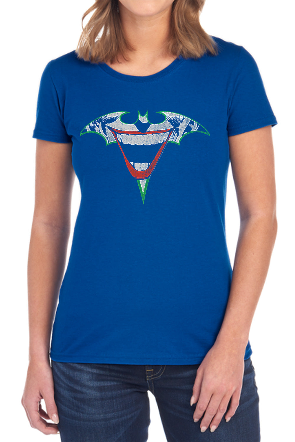 AN OFFCIALLY LICENSED BATMAN JOKER BAT LOGO WOMEN'S REGULAR FIT T-SHIRT BLACK