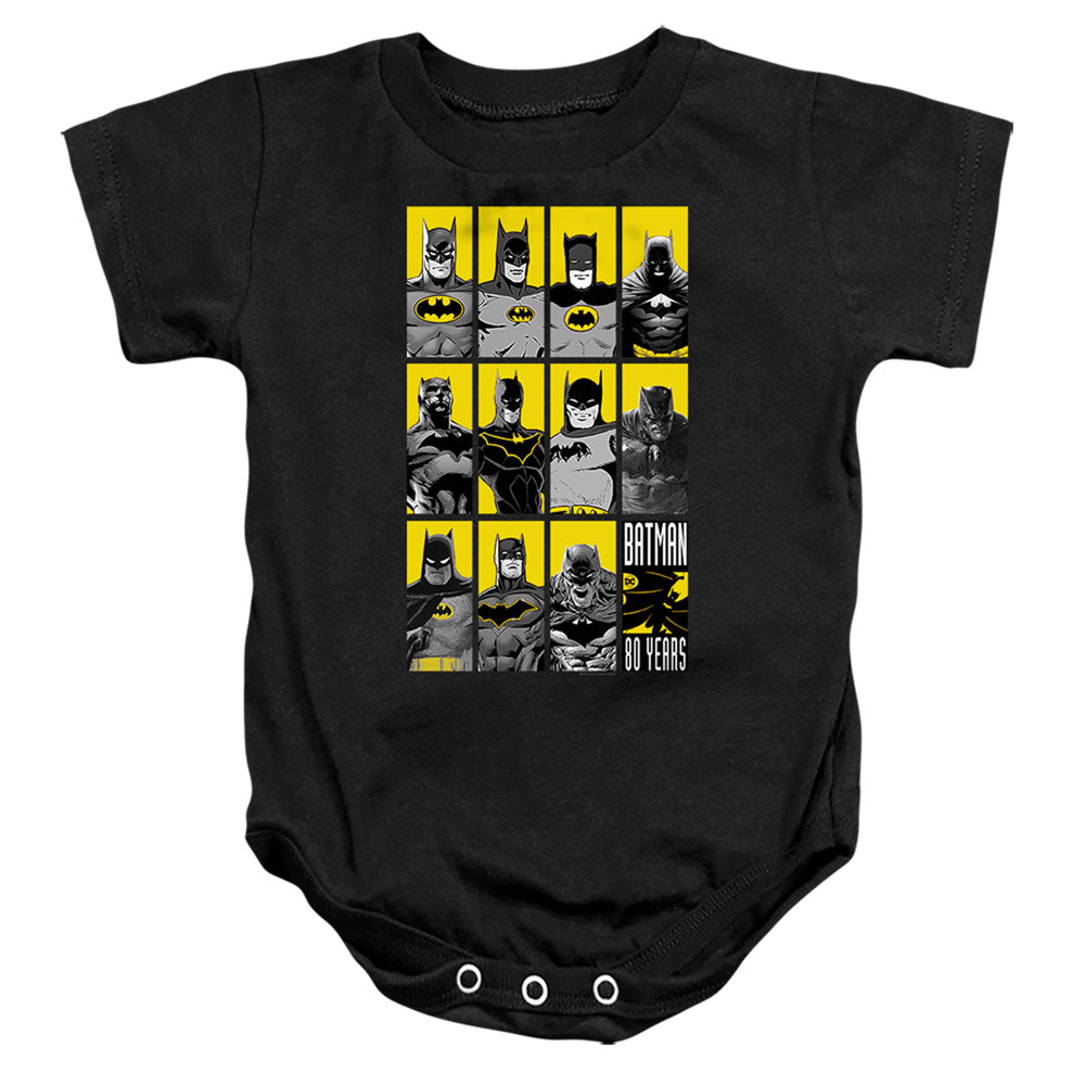 AN OFFCIALLY LICENSED BATMAN 80 YEARS BATMEN BABY BODYSUIT BLACK