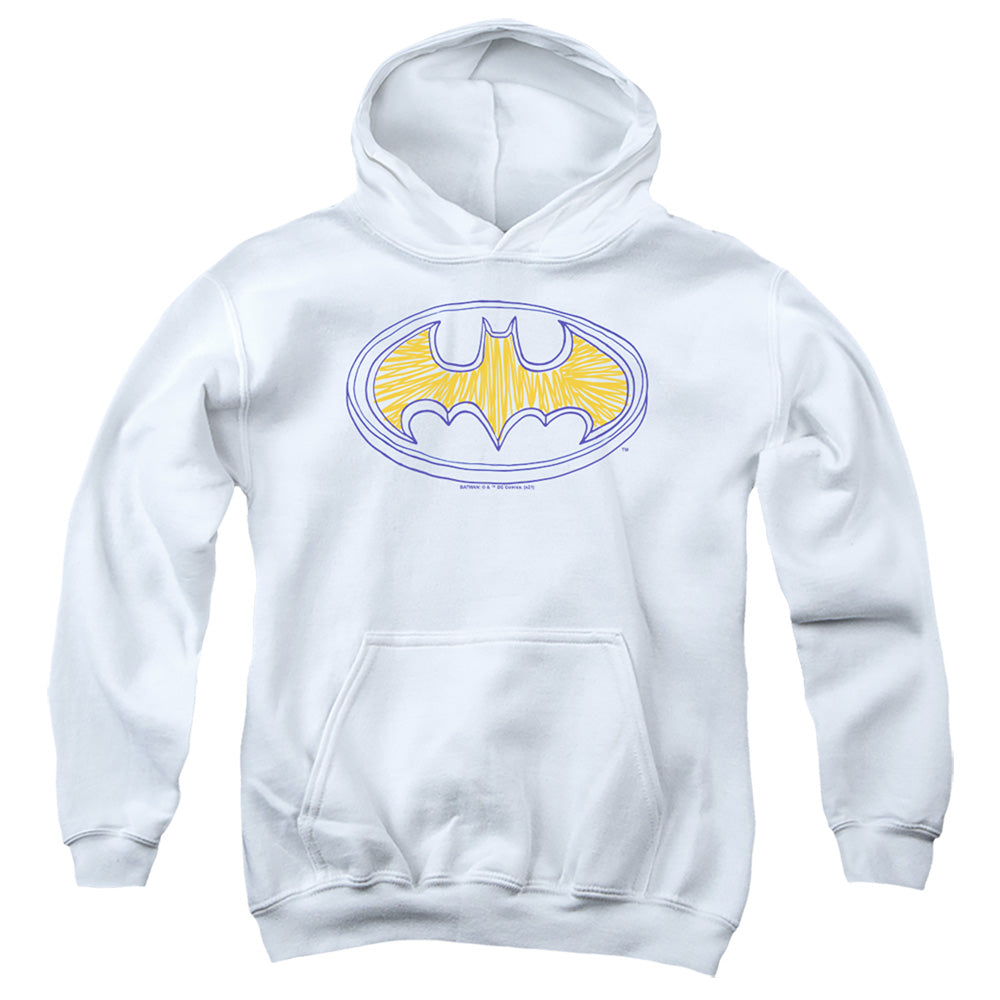 AN OFFCIALLY LICENSED BATMAN SQUIGGLY SYMBOL YOUTH HOODIE WHITE