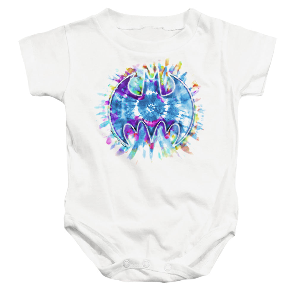 AN OFFCIALLY LICENSED BATMAN BAT DYE BABY BODYSUIT WHITE