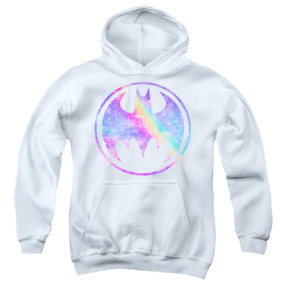 AN OFFCIALLY LICENSED BATMAN UNICORN GALAXY BAT YOUTH HOODIE WHITE