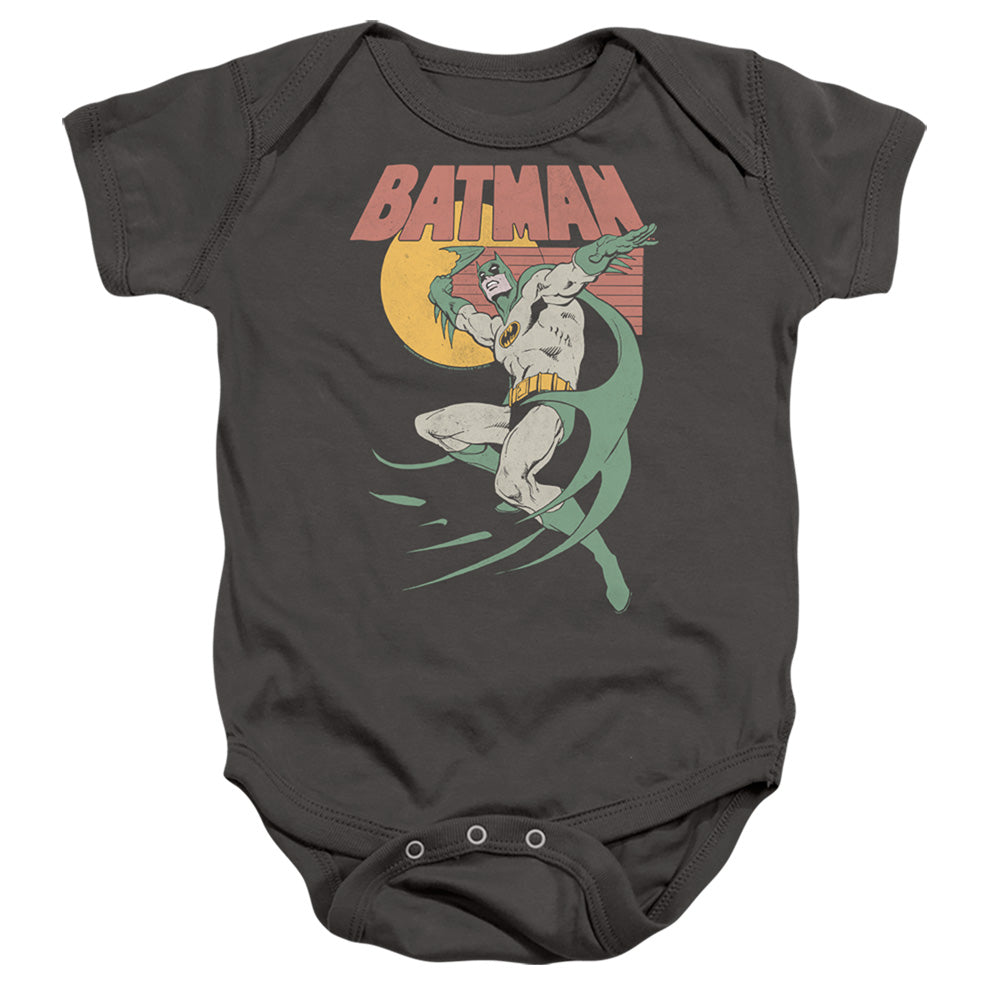 AN OFFCIALLY LICENSED BATMAN 70'S BATMAN BABY BODYSUIT CHARCOAL