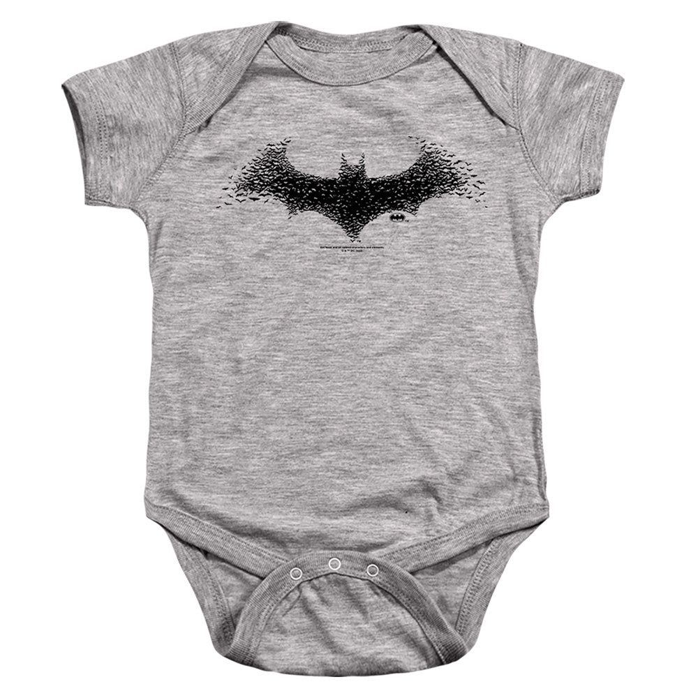 AN OFFCIALLY LICENSED BATMAN BAT LOGO 2 BABY BODYSUIT ATHLETIC HEATHER
