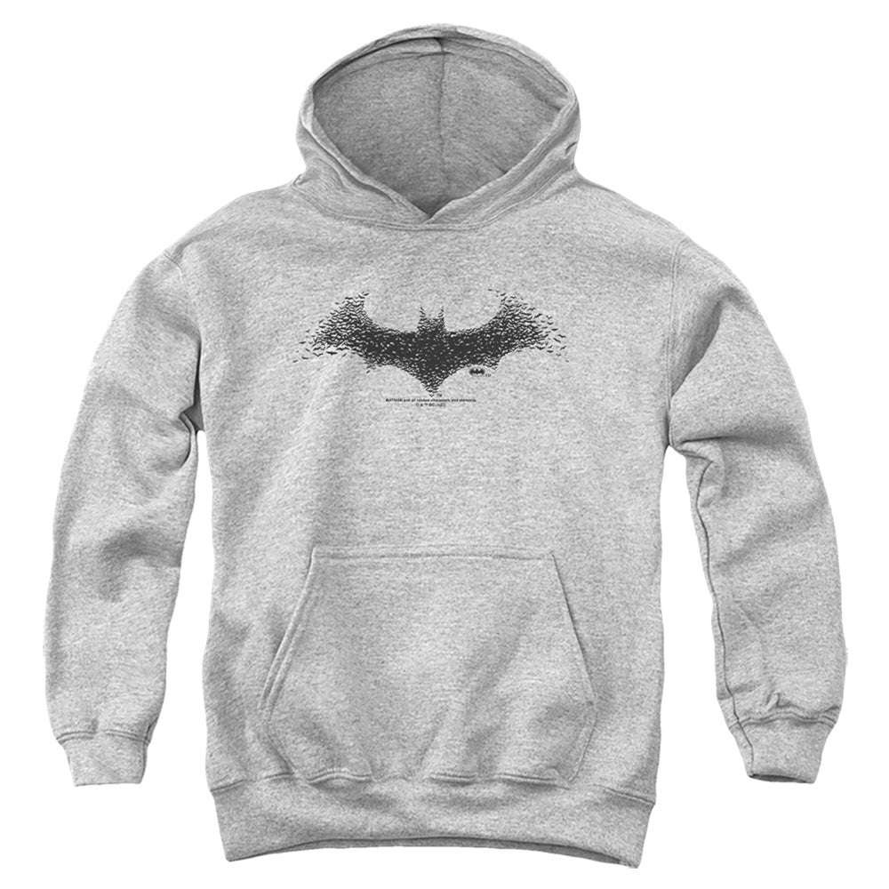 AN OFFCIALLY LICENSED BATMAN BAT LOGO 2 YOUTH HOODIE ATHLETIC HEATHER