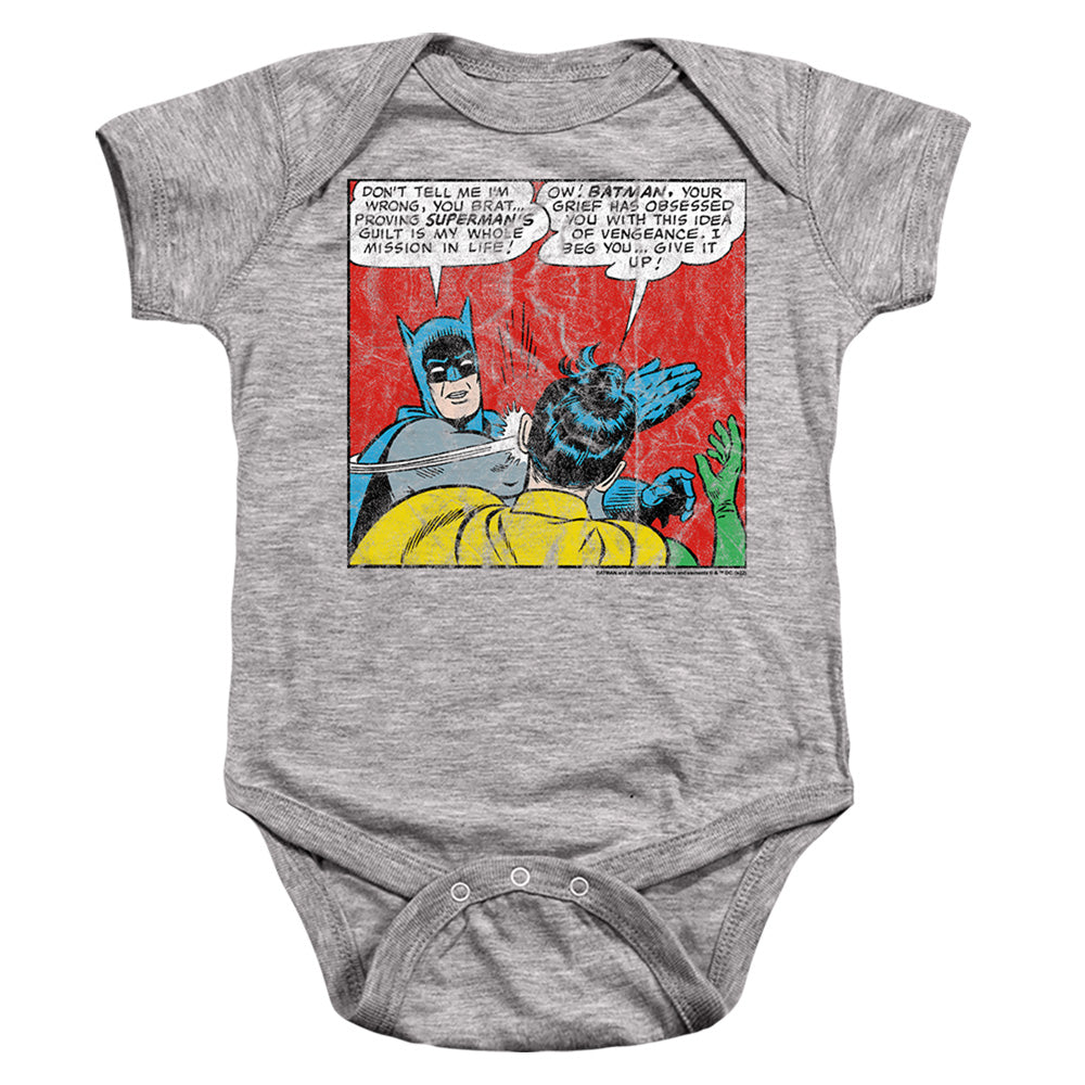 AN OFFCIALLY LICENSED BATMAN BAT SLAP 1 BABY BODYSUIT ATHLETIC HEATHER