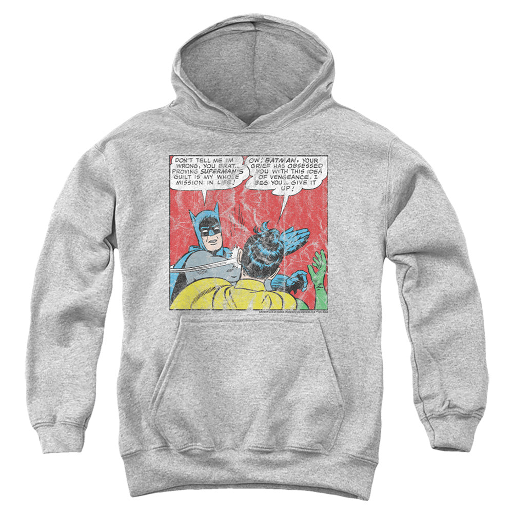 AN OFFCIALLY LICENSED BATMAN BAT SLAP 1 YOUTH HOODIE ATHLETIC HEATHER