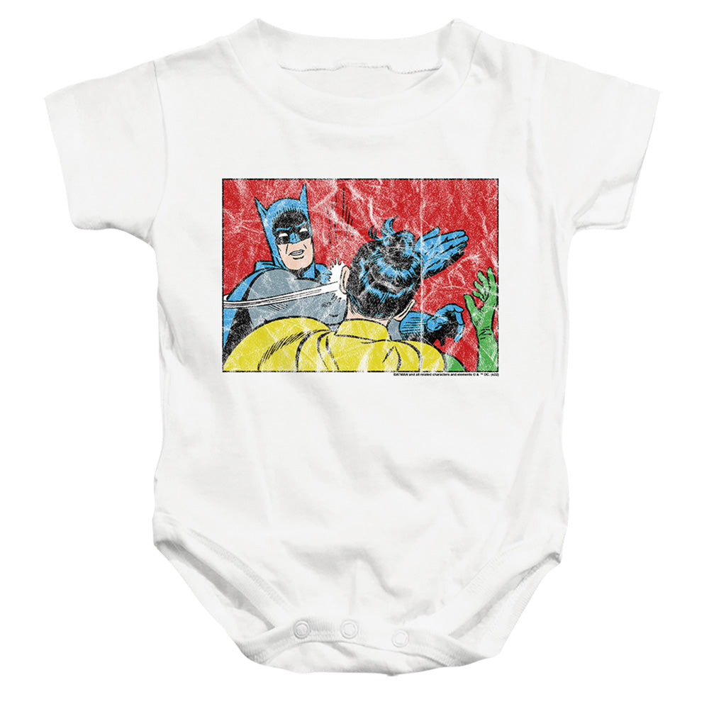 AN OFFCIALLY LICENSED BATMAN BAT SLAP 2 BABY BODYSUIT WHITE