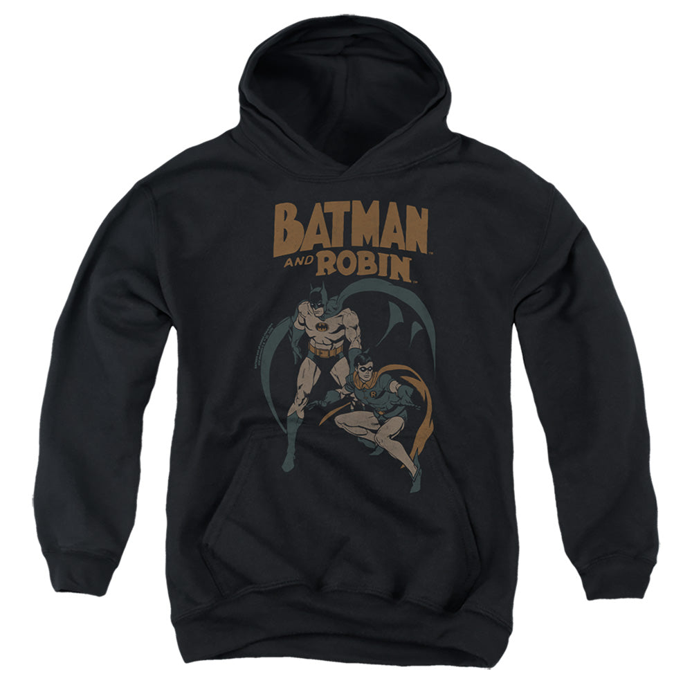 AN OFFCIALLY LICENSED BATMAN BATMAN & ROBIN VINTAGE 1 YOUTH HOODIE BLACK