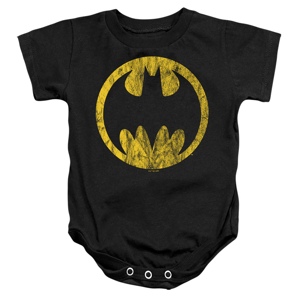 AN OFFCIALLY LICENSED BATMAN BATMAN CIRCLE BABY BODYSUIT BLACK