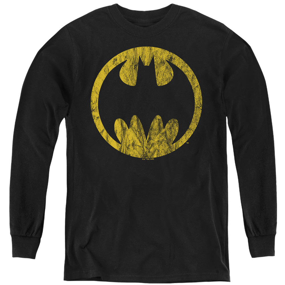 AN OFFCIALLY LICENSED BATMAN BATMAN CIRCLE YOUTH LONG SLEEVE T-SHIRT BLACK