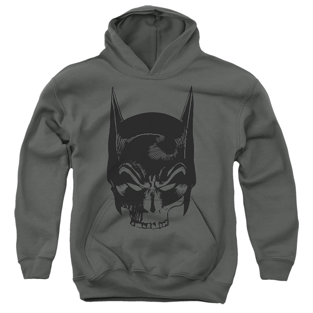AN OFFCIALLY LICENSED BATMAN SKULL ON GRAY YOUTH HOODIE CHARCOAL