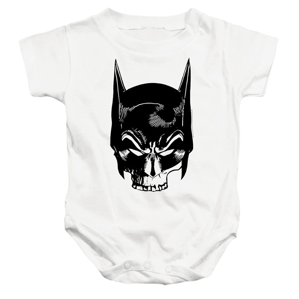 AN OFFCIALLY LICENSED BATMAN SKULL ON WHITE BABY BODYSUIT WHITE