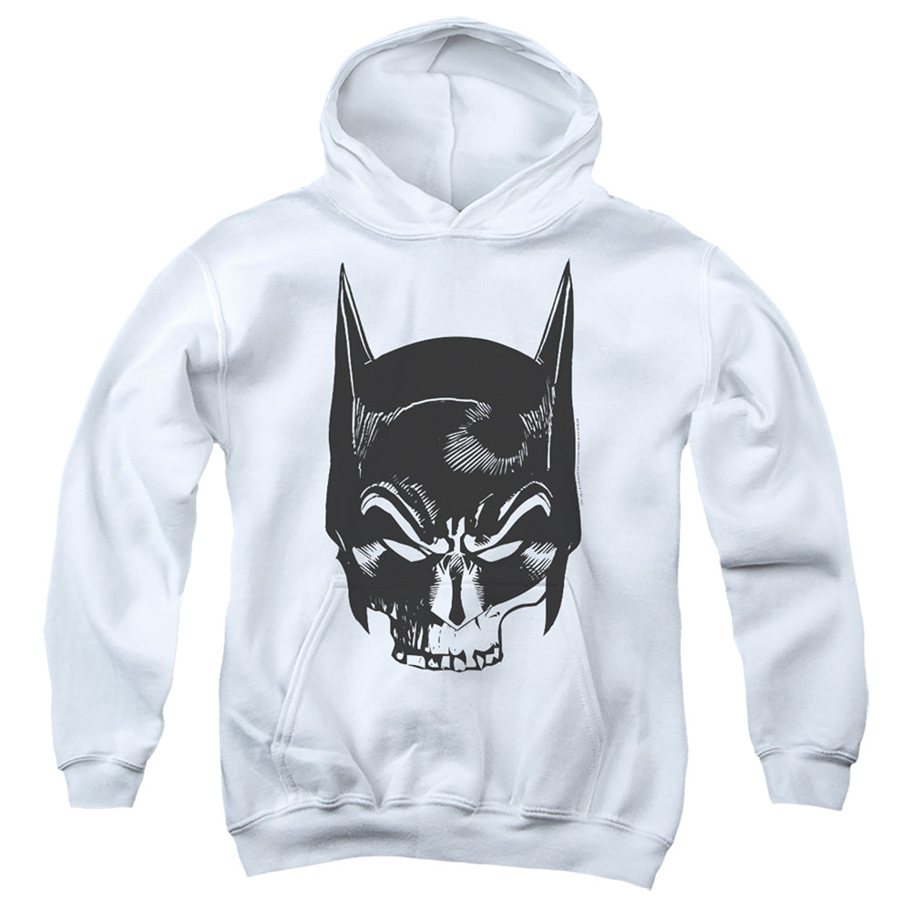 AN OFFCIALLY LICENSED BATMAN SKULL ON WHITE YOUTH HOODIE WHITE