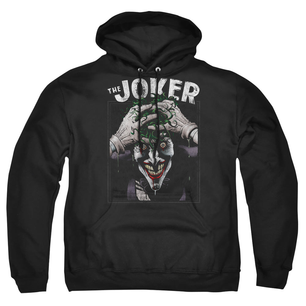 AN OFFCIALLY LICENSED BATMAN CRAZED JOKER ADULT UNISEX PULLOVER HOODIE BLACK